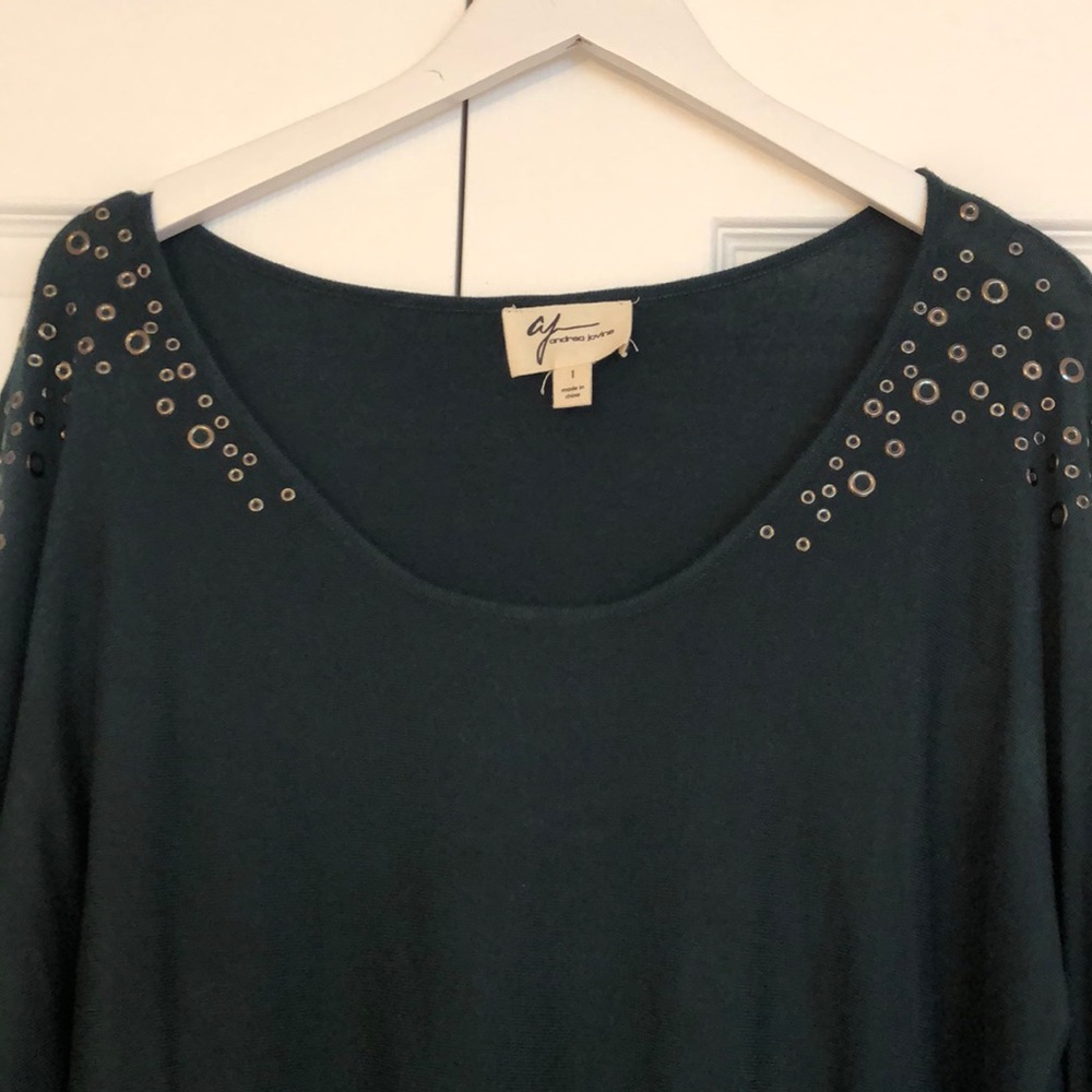 Andrea Jovine Dark Green Dress Top w/ Gold Detail